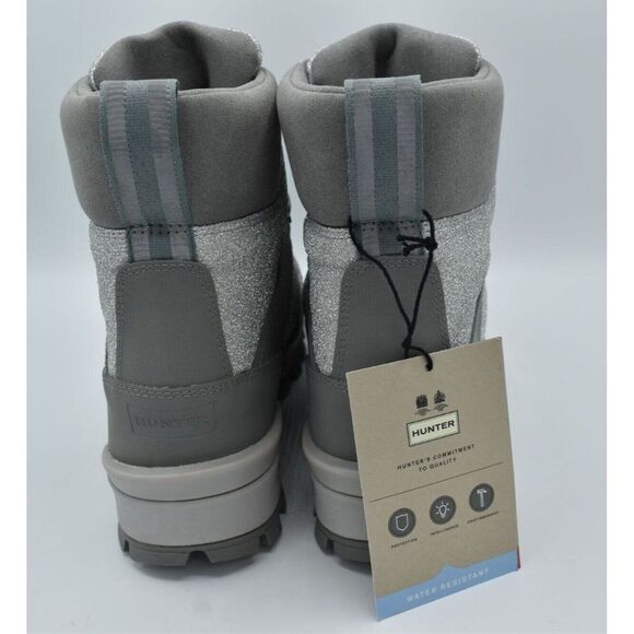 Hunter Womens Size 10 Glitter Silver Grey Insulated Winter Commando Boots Shoes - Picture 10 of 16